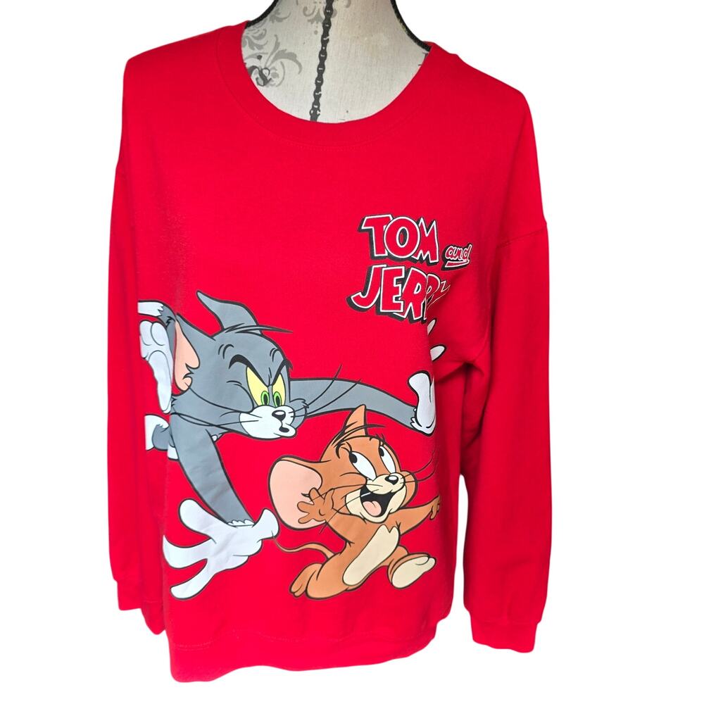 Tom and Jerry Red Crew Neck Sweatshirt Size Medium